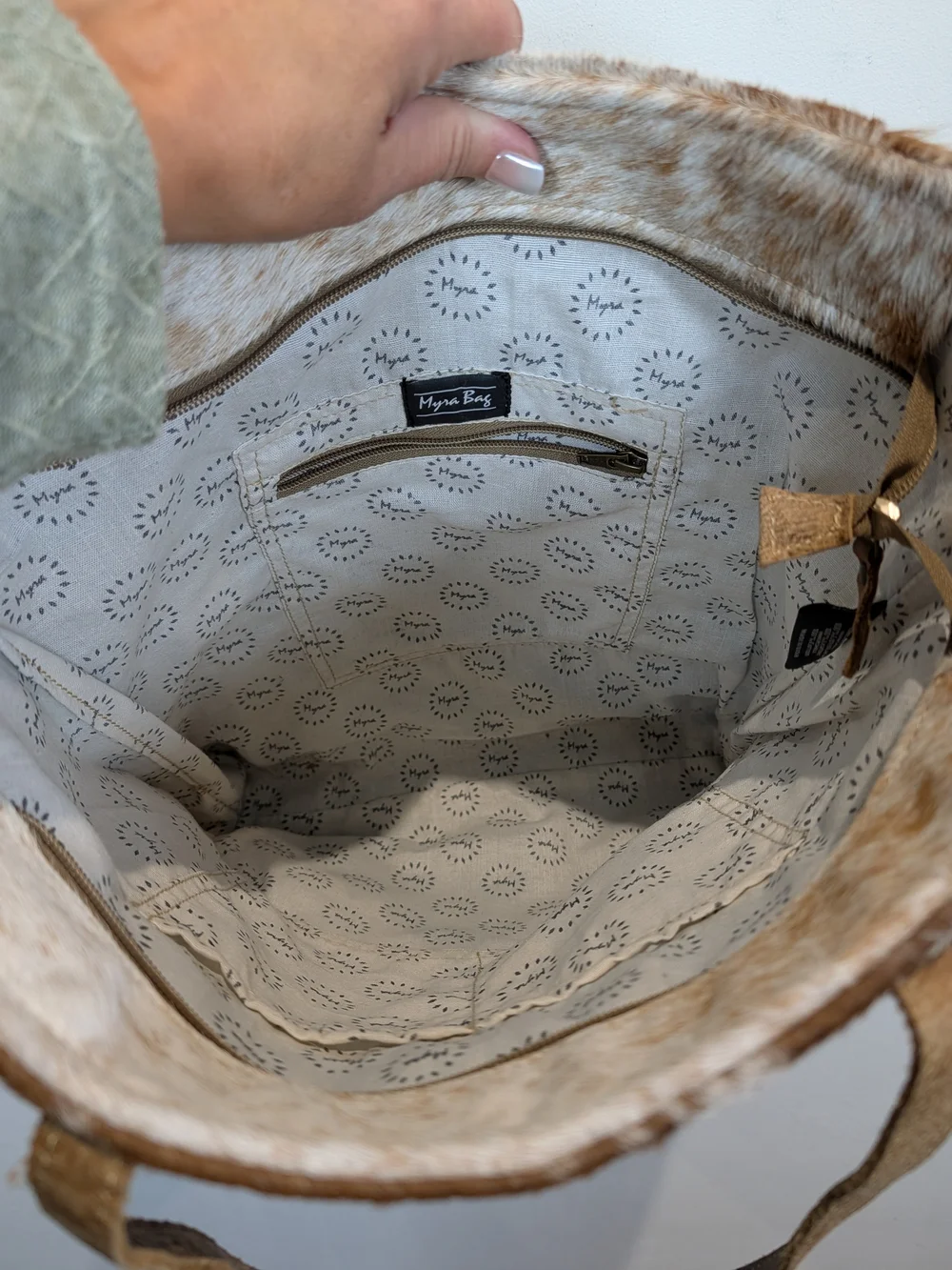 Myra Brown Speckled Cowhide Tote Bag - Classic Leather-Trim Shoulder Bag